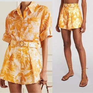 Zimmermann Women’s Mae Palm Tuck Shorts size 3/L Belted High Waist Linen